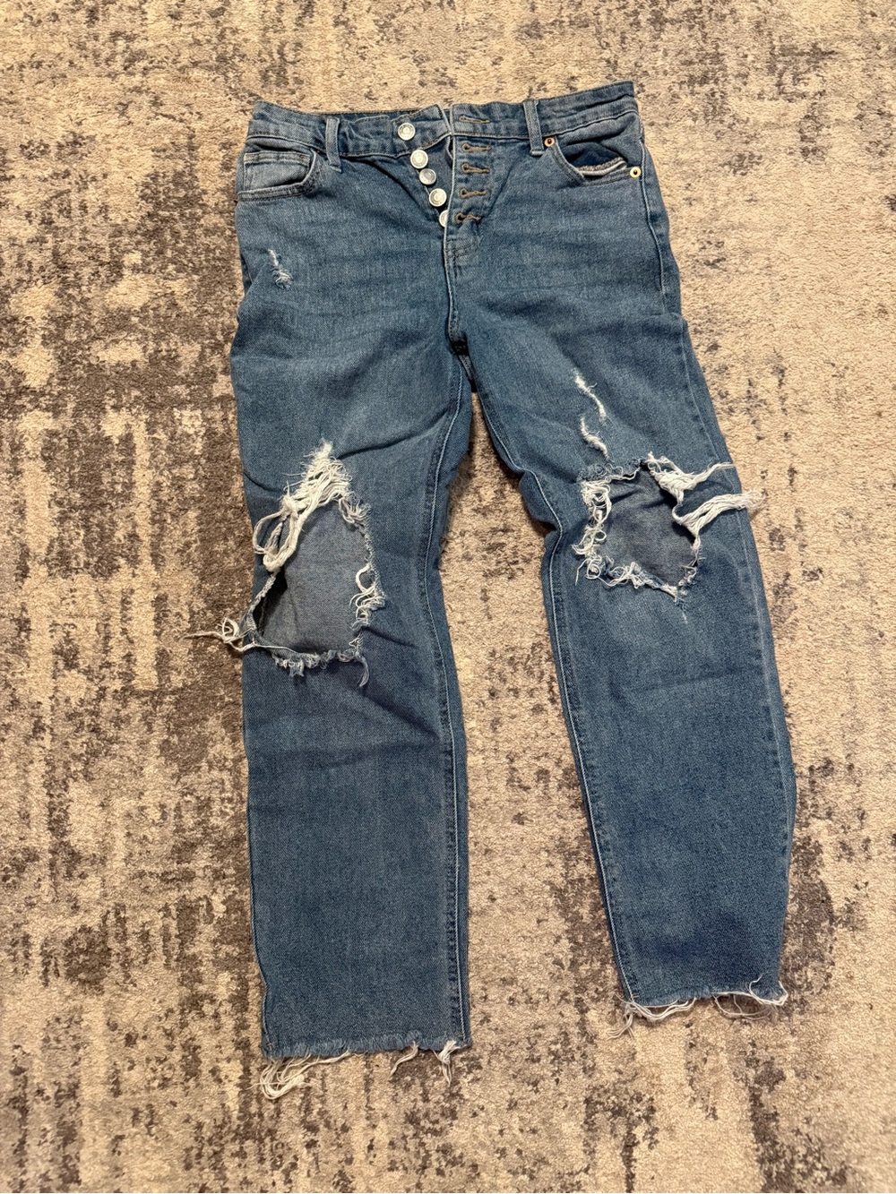 Target Women's Distressed Button-Fly Boyfriend Jeans - Blue